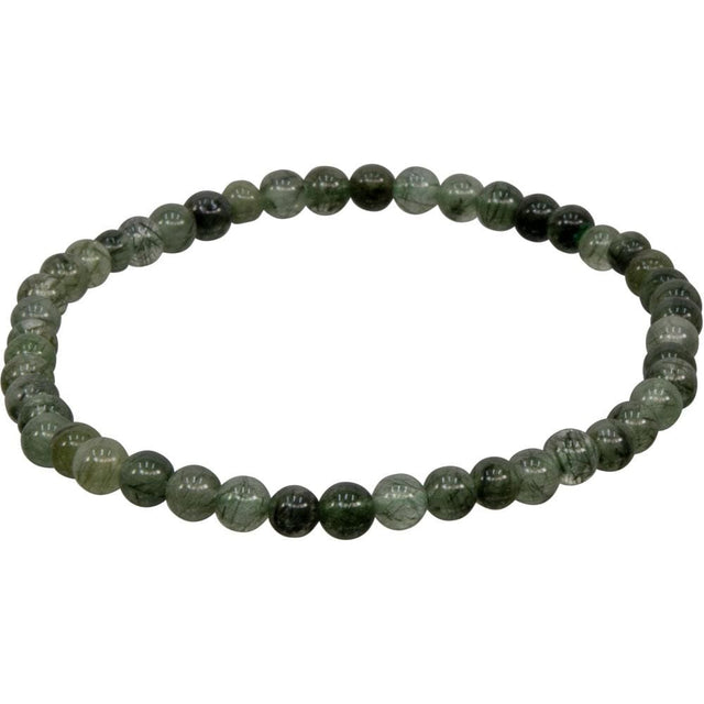 4 mm Elastic Bracelet Round Beads - Green Rutilated Quartz - Magick Magick.com