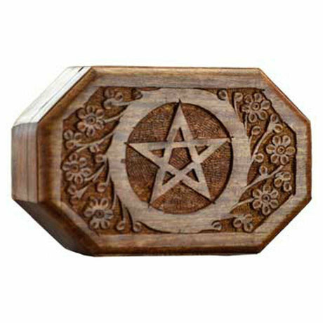 4" x 6" Pentacle Hexagon Carved Wood Box - Magick Magick.com