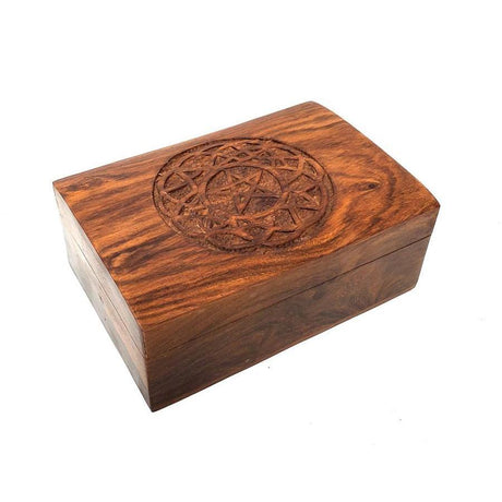 4" x 6" Pentagram Celtic Circle Carved Wood Box - Magick Magick.com