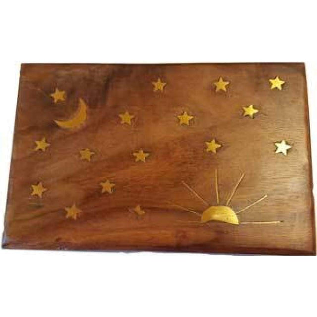 4" x 6" Stars & Moon Brass Inlay Box - Magick Magick.com