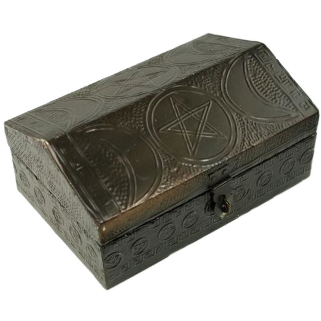 4" x 6" Triple Moon Pentagram Metal Covered Wood Box - Magick Magick.com