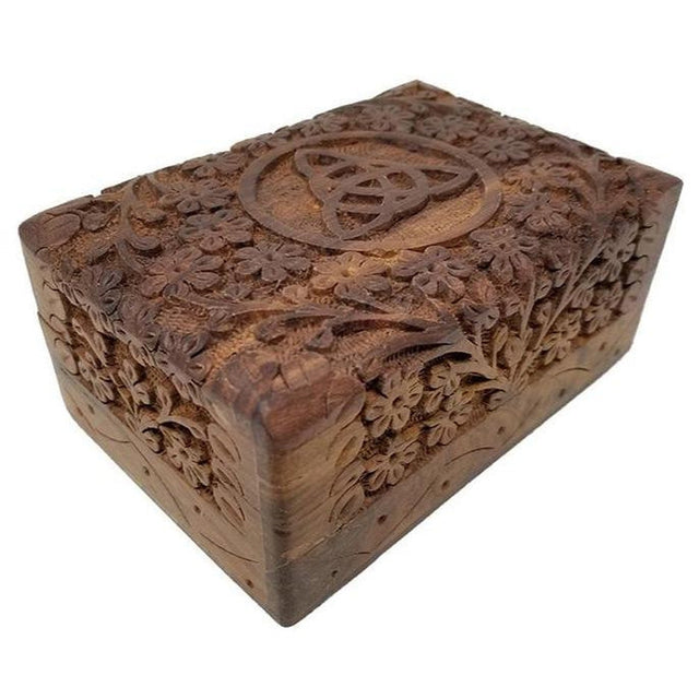 4" x 6" Triquetra Wood Carved Box - Magick Magick.com