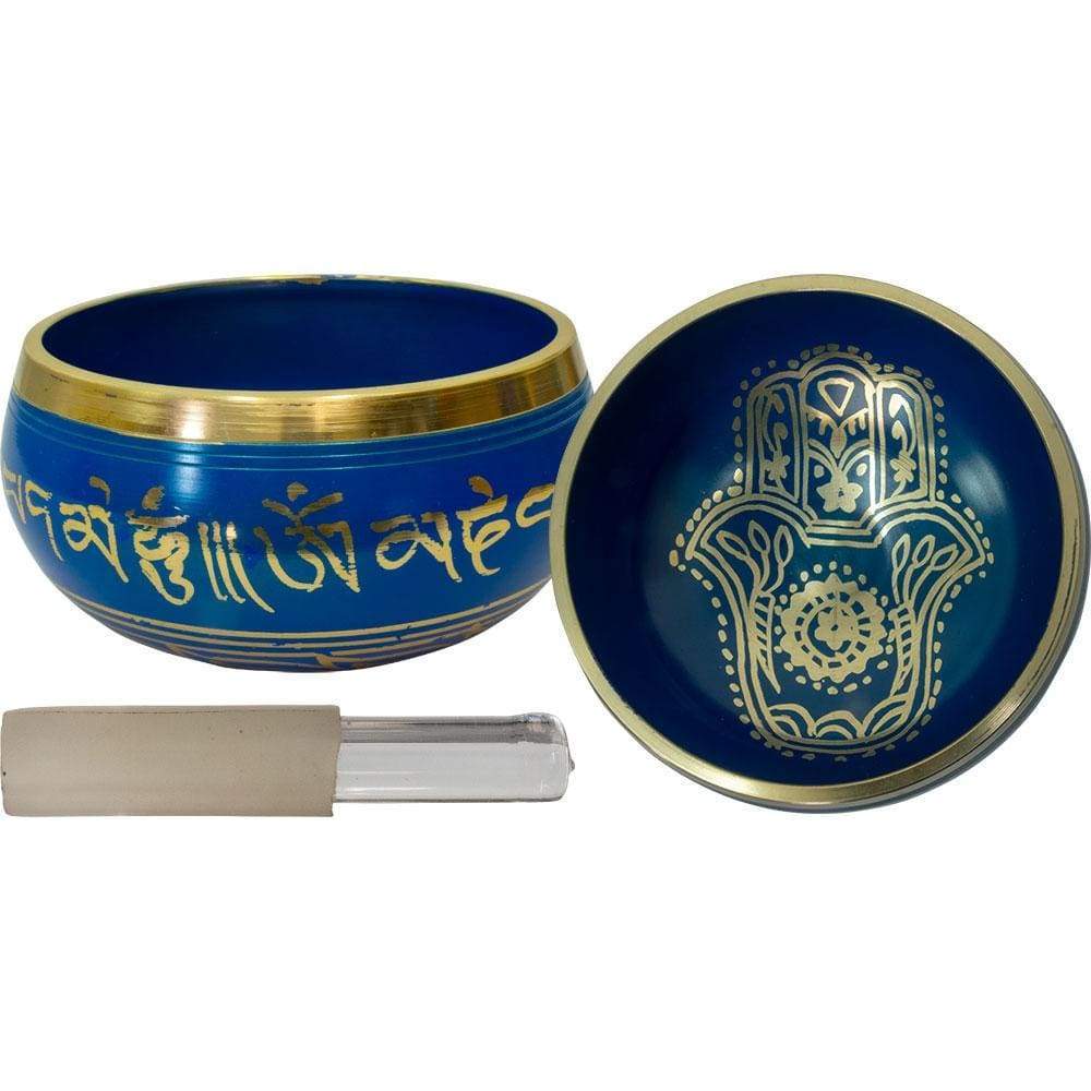 4.25" Colored Singing Bowl - Fatima Hand - Blue - Magick Magick.com