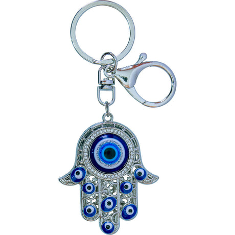 4.25" Evil Eye Talisman Key Ring - Puffed Fatima Hand with Mini Eyes - Magick Magick.com