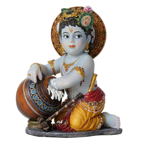 4.25" Hindu Statue - Baby Krishna Stealing Butter (Colorful) - Magick Magick.com