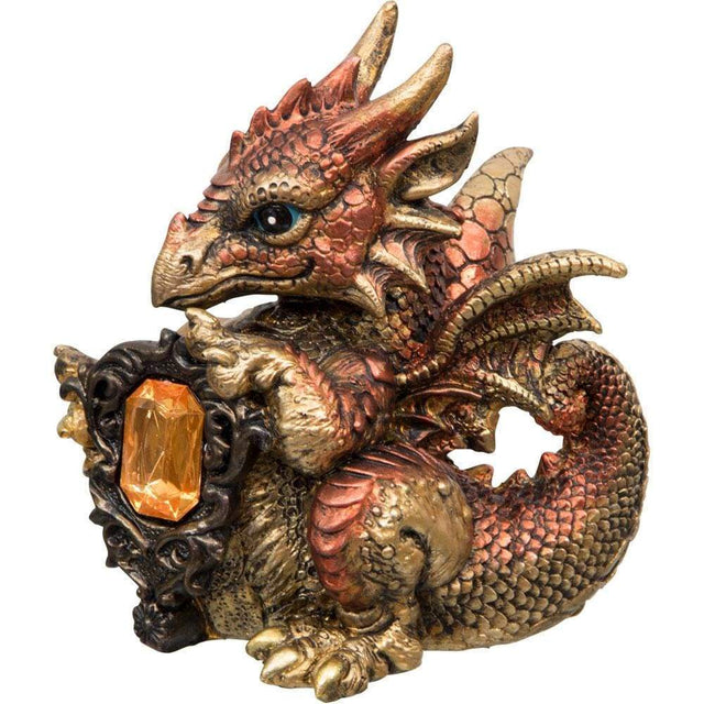 4.5" Baby Dragon Figurine with Gem - Copper - Magick Magick.com