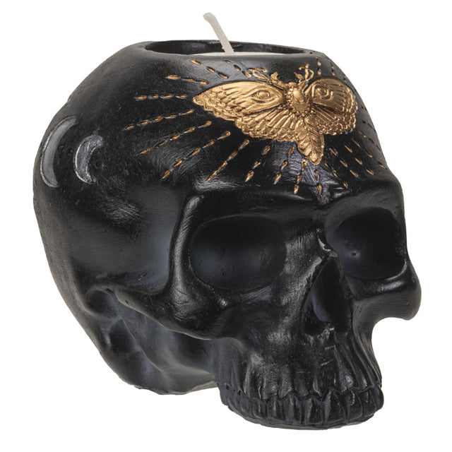 4.5" Black Skull with Butterfly Tealight Candle Holder - Magick Magick.com