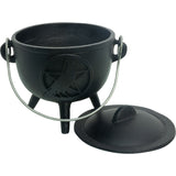 4.5" Cast Iron Food Grade Cauldron - Pentacle with Raven - Magick Magick.com