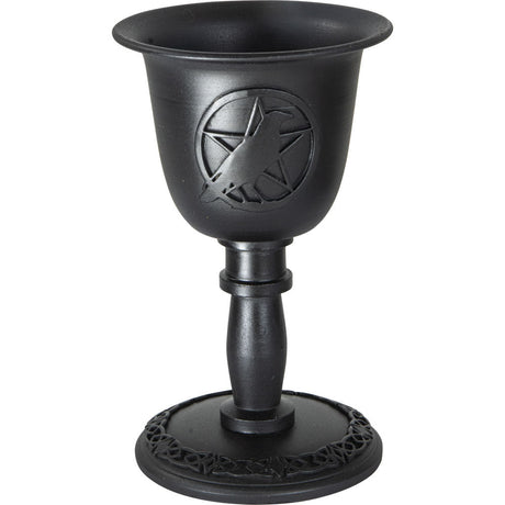 4.5" Metal Chalice Taper Candle Holder - Raven with Pentacle - Magick Magick.com