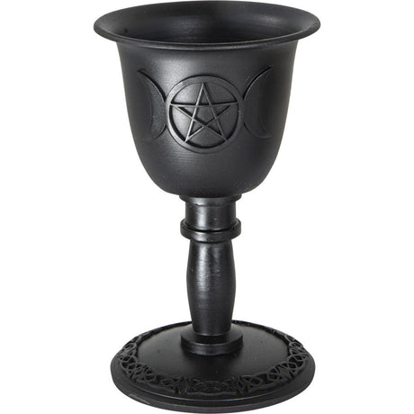 4.5" Metal Chalice Taper Candle Holder - Triple Moon with Pentacle - Magick Magick.com
