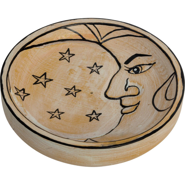 4.5" Wood Incense Holder - White Washed - Celestial Moon - Magick Magick.com