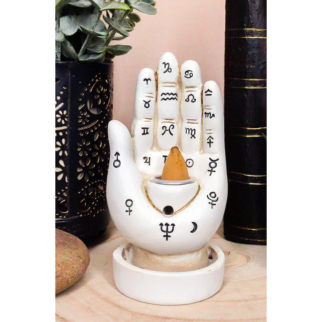 4.7" Palmistry Hand Backflow Incense Burner - White - Magick Magick.com