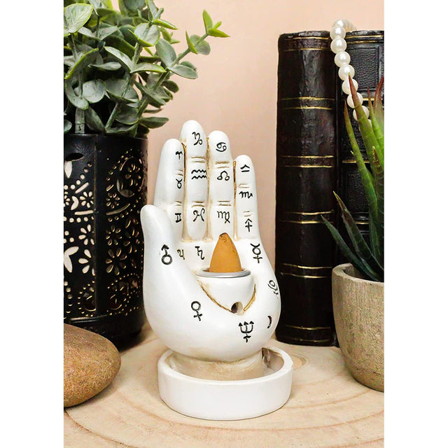 4.7" Palmistry Hand Backflow Incense Burner - White - Magick Magick.com