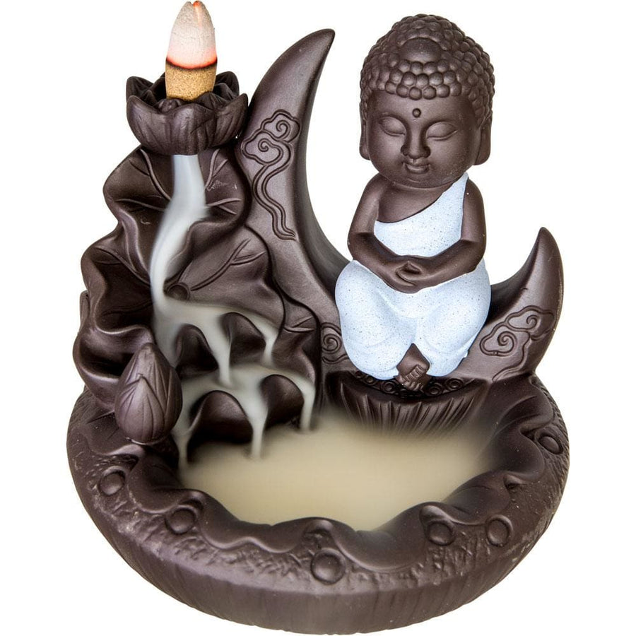 4.75" Ceramic Backflow Incense Burner - Moon Buddha - Magick Magick.com