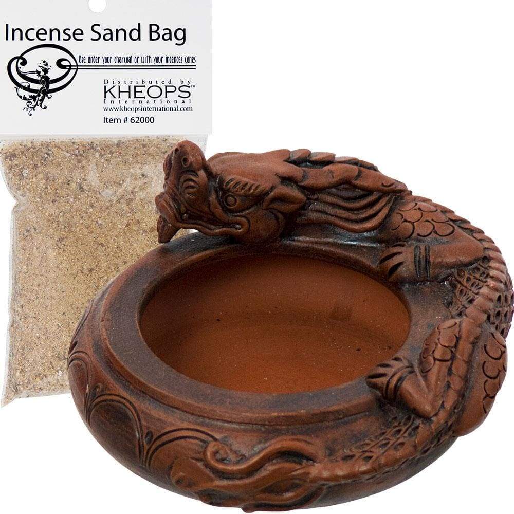 4.75" Ceramic Incense Holder - Dragon Terra Cotta with Sand Bag - Magick Magick.com