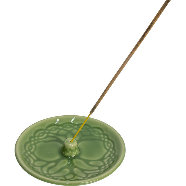 4.75" Ceramic Stick Incense Holder - Green Tree of Life - Magick Magick.com