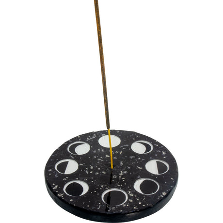 4.75" Wood Incense Holder with Glass Mosaic - Moon Phases - Magick Magick.com