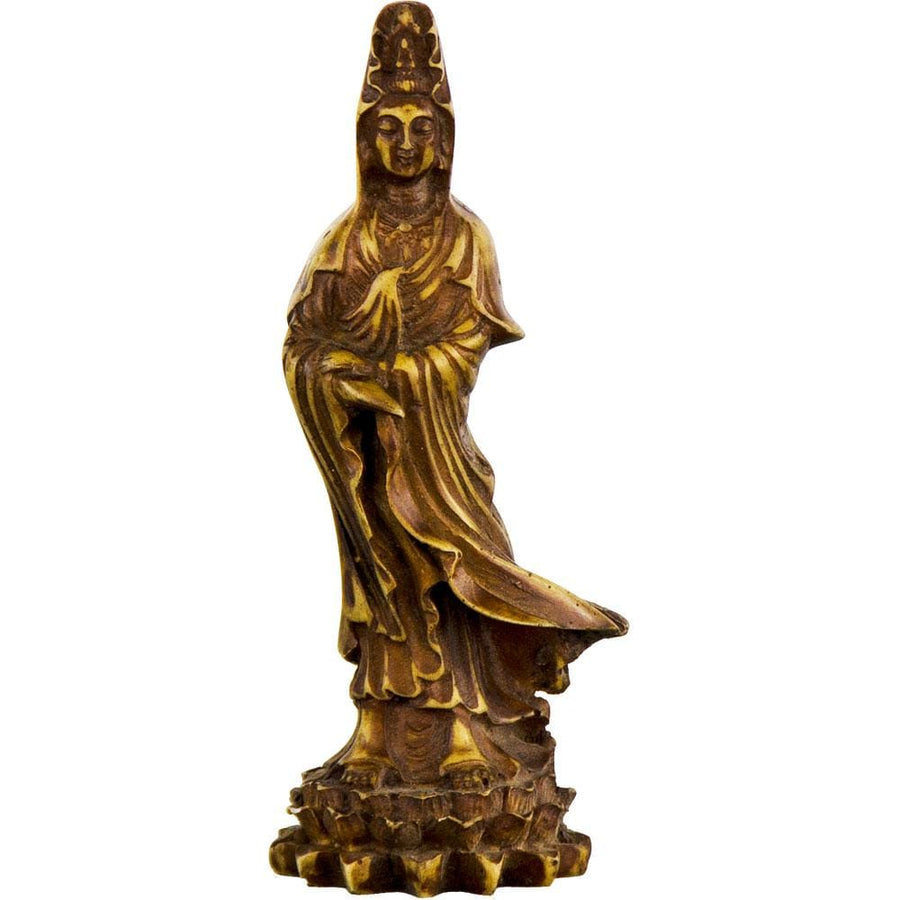 5" Antique Resin Statue - Kwan Yin - Natural - Magick Magick.com