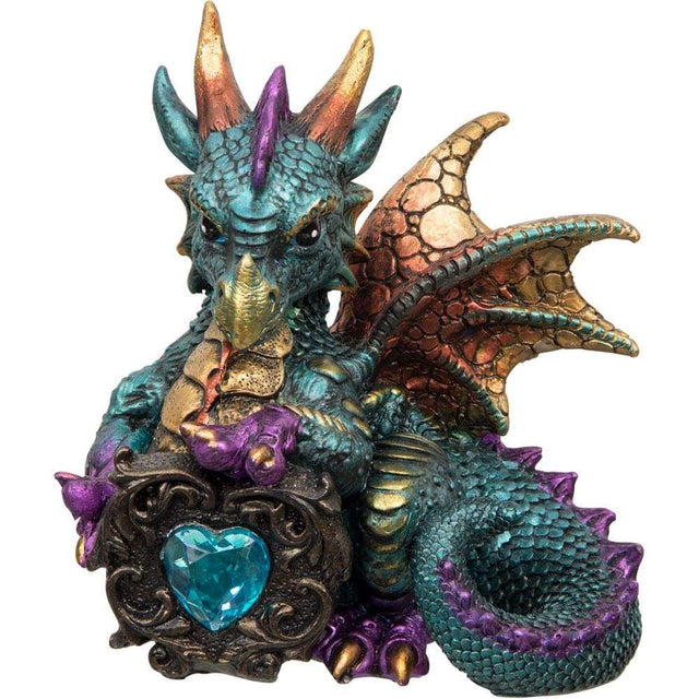 5" Baby Dragon Figurine with Gem - Aqua - Magick Magick.com