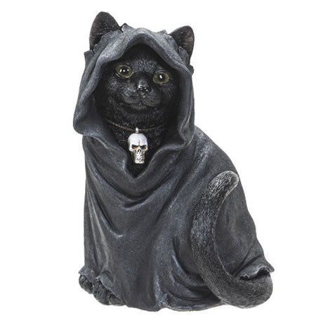 5" Black Cat in a Cloak with a Skull Resin Statue - Magick Magick.com