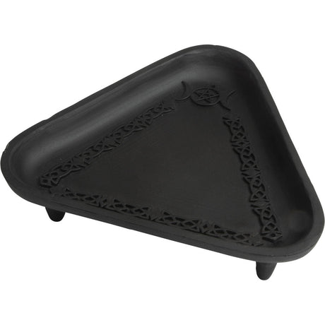 5" Cast Iron Incense Holder Triangle - Triple Moon with Pentacle - Magick Magick.com