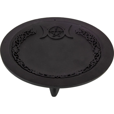 5" Cast Iron Incense Holder - Triple Moon with Pentacle - Magick Magick.com