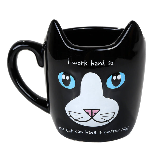 5" Ceramic Mug - Work Hard Cat - Magick Magick.com
