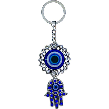 5" Evil Eye Talisman Key Ring - Adorned Evil Eye with Fatima Hand - Magick Magick.com