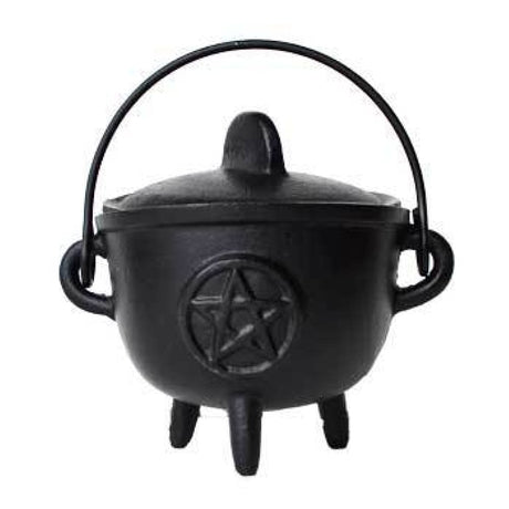 5" Pentagram Cast Iron Cauldron with Lid - Magick Magick.com