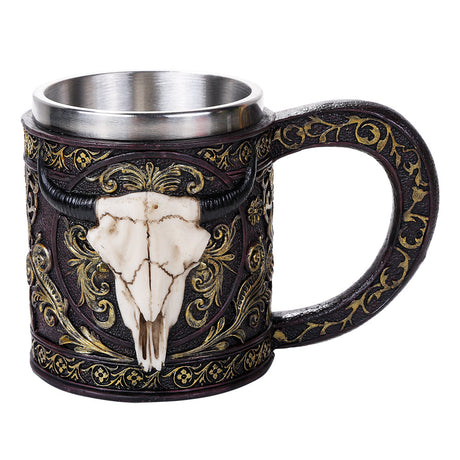 5" Stainless Steel Resin Mug - Bull Skull - Magick Magick.com