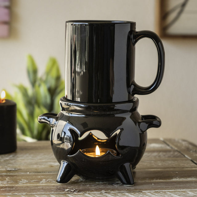 5" Tealight Mug Warmer - Triple Moon Cauldron (Mug Included) - Magick Magick.com