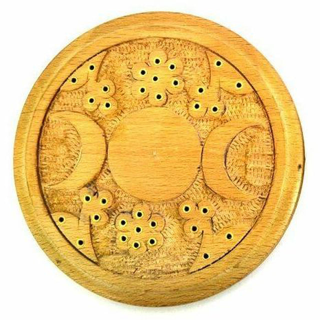 5" Triple Moon Wood Incense Burner - Magick Magick.com