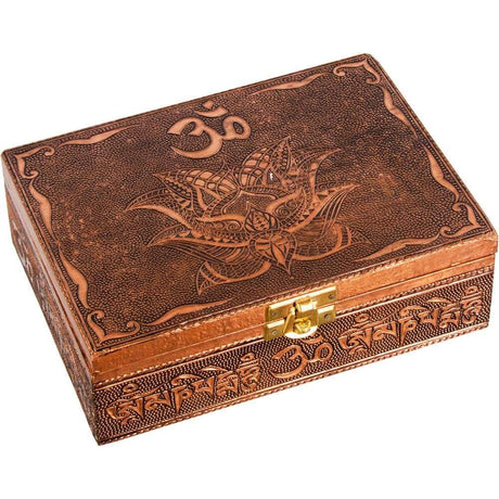 5" x 7" Bronze Metal Lined Box - Om/Lotus - Magick Magick.com