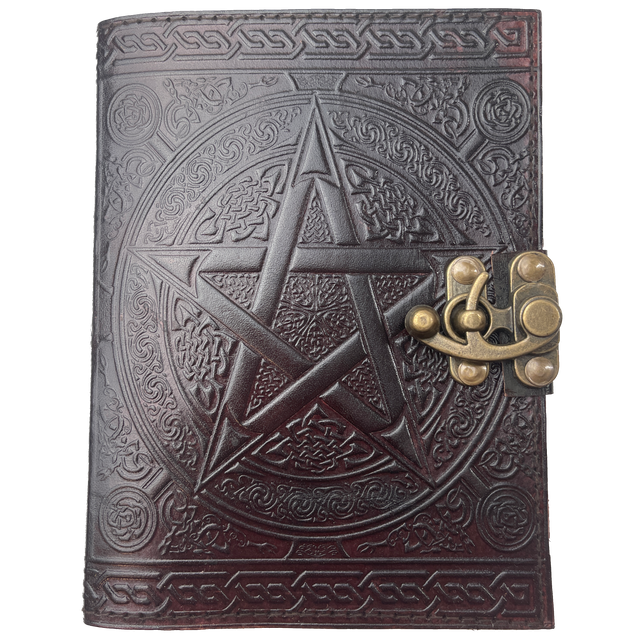 5" x 7" Brown Pentagram Leather Blank Book with Latch - Magick Magick.com
