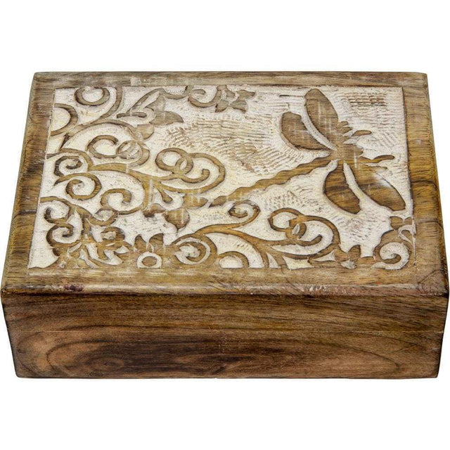5" x 7" Carved Wood Box - Dragonfly - Magick Magick.com