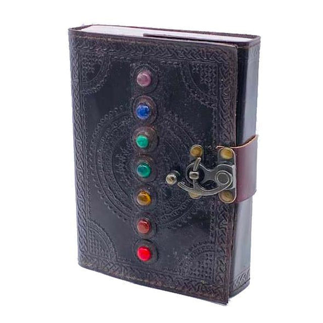 5" x 7" Chakra Stones Leather Blank Book with Latch - Magick Magick.com