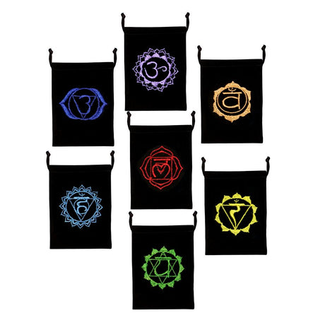 5" x 7" Embroidered Unlined Velvet Bag - Chakras (Set of 7) - Magick Magick.com
