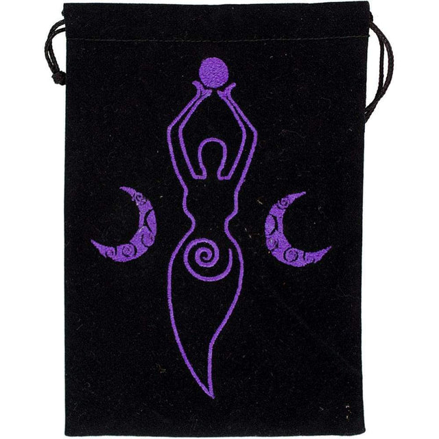 5" x 7" Embroidered Unlined Velvet Bag - Moon Goddess - Magick Magick.com