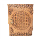 5" x 7" Flower Of Life Embossed Leather Blank Book with Latch - Magick Magick.com