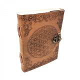 5" x 7" Flower Of Life Embossed Leather Blank Book with Latch - Magick Magick.com