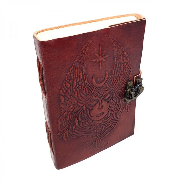 5" x 7" Moon Goddess Embossed Leather Blank Book with Latch - Magick Magick.com