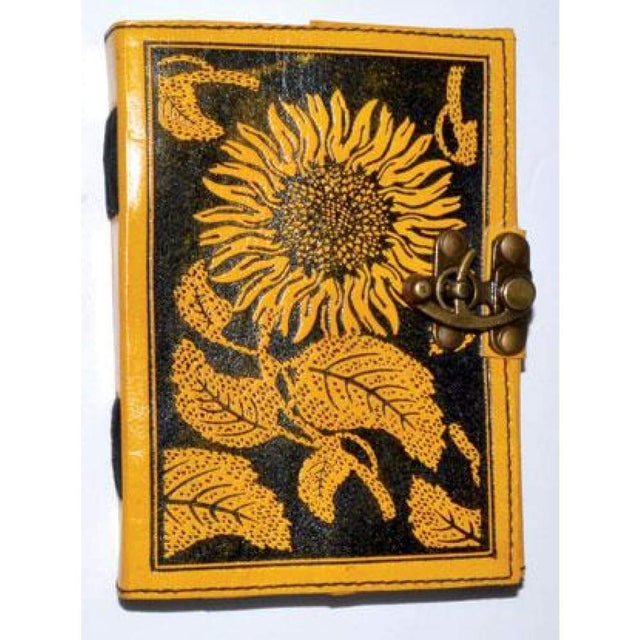 5" x 7" Sunflower Leather Blank Book with Latch - Magick Magick.com