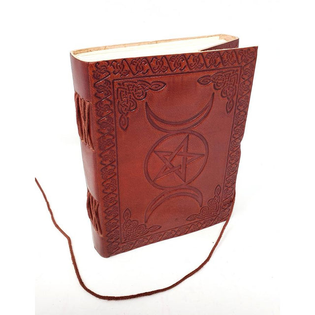 5" x 7" Triple Moon Pentagram Leather Blank Book with Cord - Magick Magick.com
