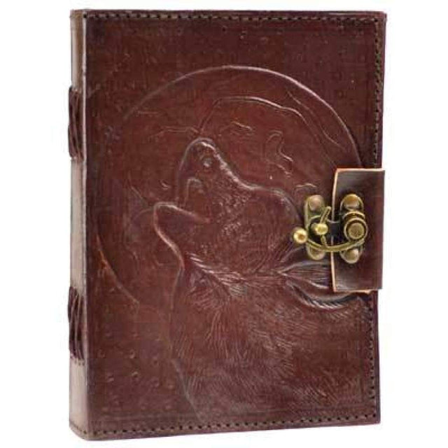 5" x 7" Wolf Moon Leather Blank Book with Latch - Magick Magick.com