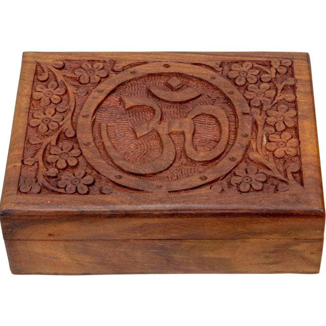 5" x 7" Wood Box Velvet Lined Filigree - Om - Magick Magick.com