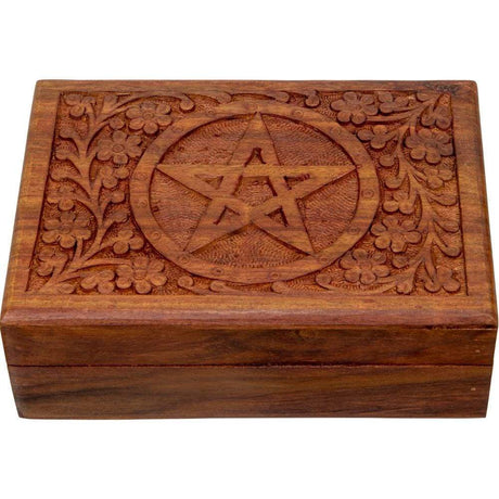5" x 7" Wood Box Velvet Lined Filigree - Pentacle - Magick Magick.com