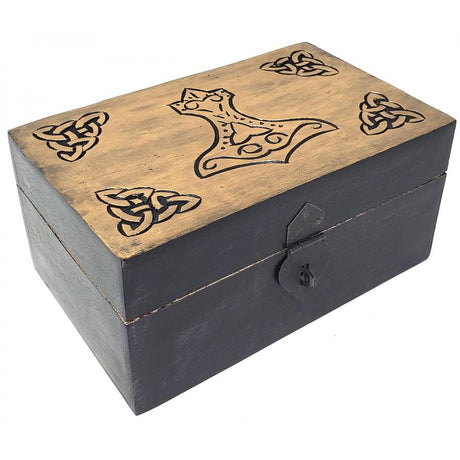 5" x 8" Handcrafted Wood Box with Thor's Hammer - Magick Magick.com