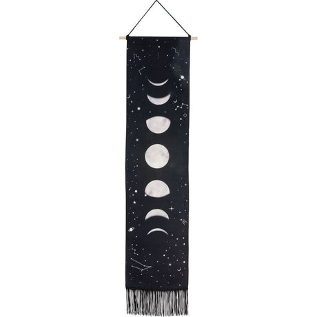 50" Linen Banner with Fringe - Cosmic Moon Phases - Magick Magick.com