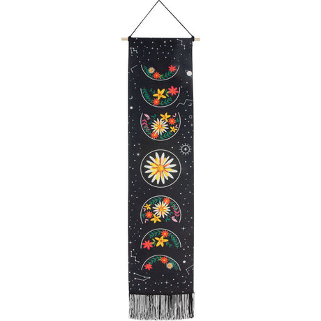 50" Linen Banner with Fringe - Floral Moon Phases - Magick Magick.com