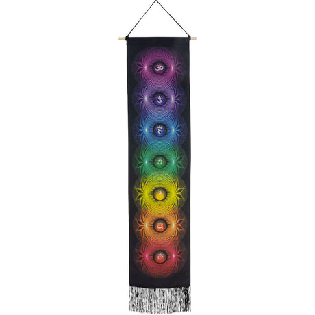 50" Linen Banner with Fringe - Lotus Chakras - Black - Magick Magick.com